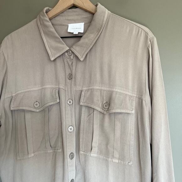 SUNDAYS SENNA ROMPER IN BRINDLE Size Large Taupe Grey Long Sleeve Utility Chic - Picture 6 of 16